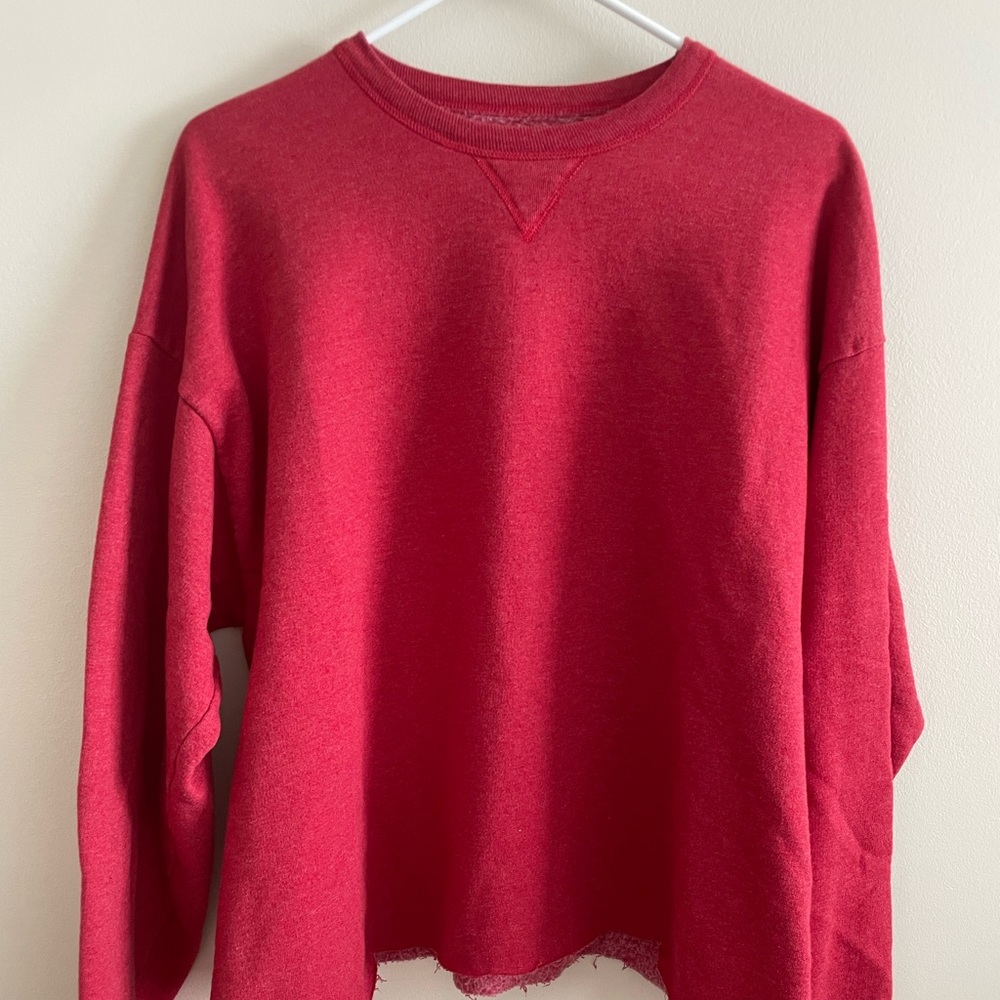 A cropped hanes red crew neck